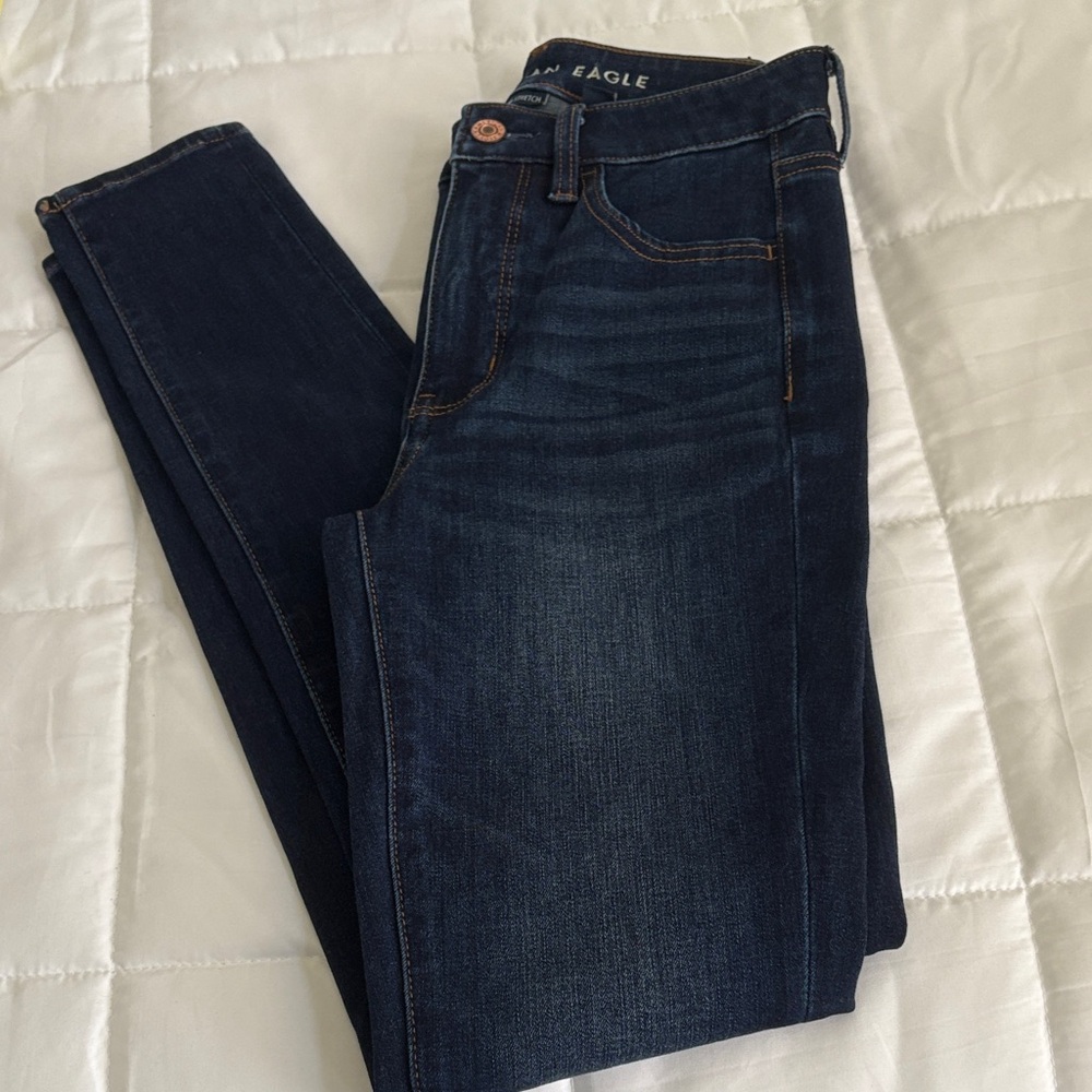 American Eagle Outfitters Dark Blue Straight‎ Leg Jeans stretch size 0